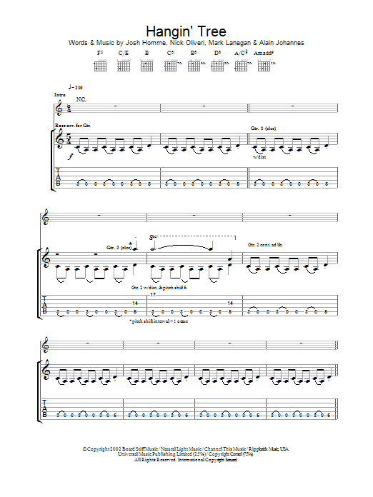 Queens Of The Stone Age Hangin' Tree sheet music notes and chords arranged for Guitar Tab
