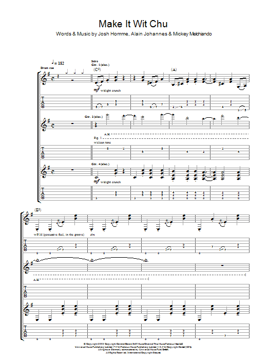 Queens Of The Stone Age Make It Wit Chu sheet music notes and chords arranged for Guitar Tab