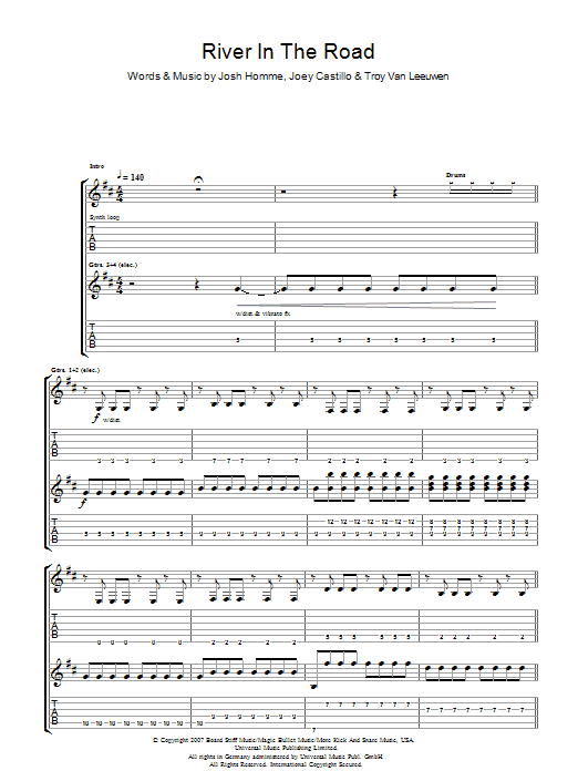 Queens Of The Stone Age River In The Road sheet music notes and chords arranged for Guitar Tab