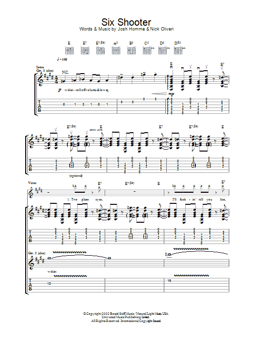 Queens Of The Stone Age Six Shooter sheet music notes and chords arranged for Guitar Tab