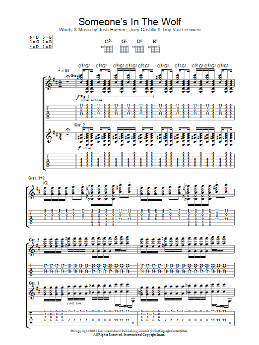 Queens Of The Stone Age Someone's In The Wolf sheet music notes and chords arranged for Guitar Tab