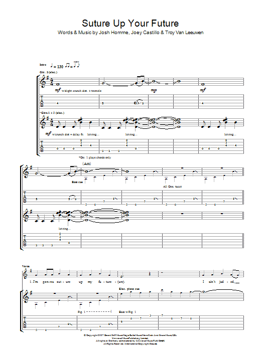 Queens Of The Stone Age Suture Up Your Future sheet music notes and chords arranged for Guitar Tab