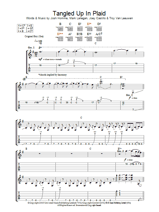 Queens Of The Stone Age Tangled Up In Plaid sheet music notes and chords arranged for Guitar Tab