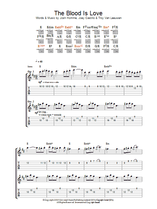 Queens Of The Stone Age The Blood Is Love sheet music notes and chords arranged for Guitar Tab