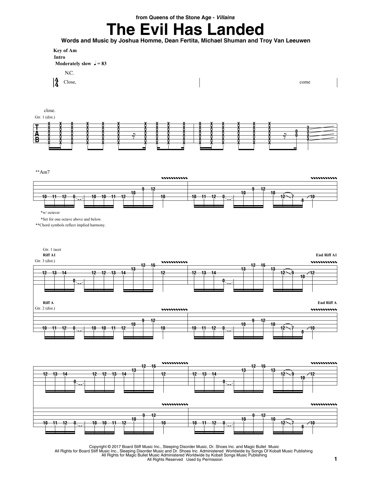 Queens Of The Stone Age The Evil Has Landed sheet music notes and chords arranged for Guitar Rhythm Tab