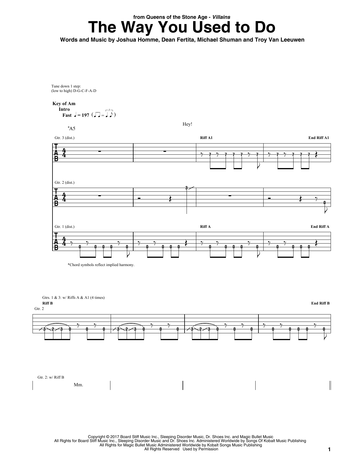 Queens Of The Stone Age The Way You Used To Do sheet music notes and chords arranged for Guitar Rhythm Tab