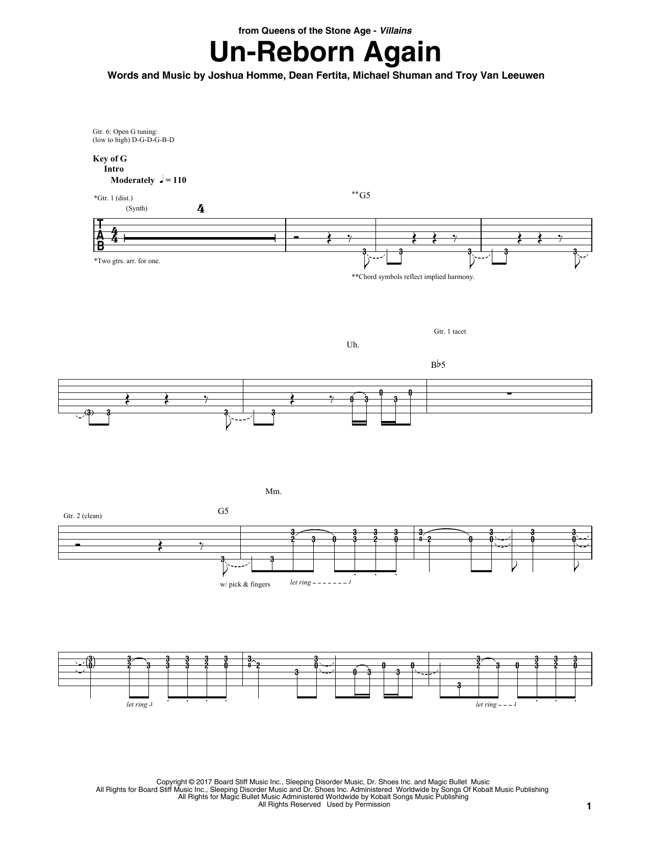 Queens Of The Stone Age Un-Reborn Again sheet music notes and chords arranged for Guitar Rhythm Tab