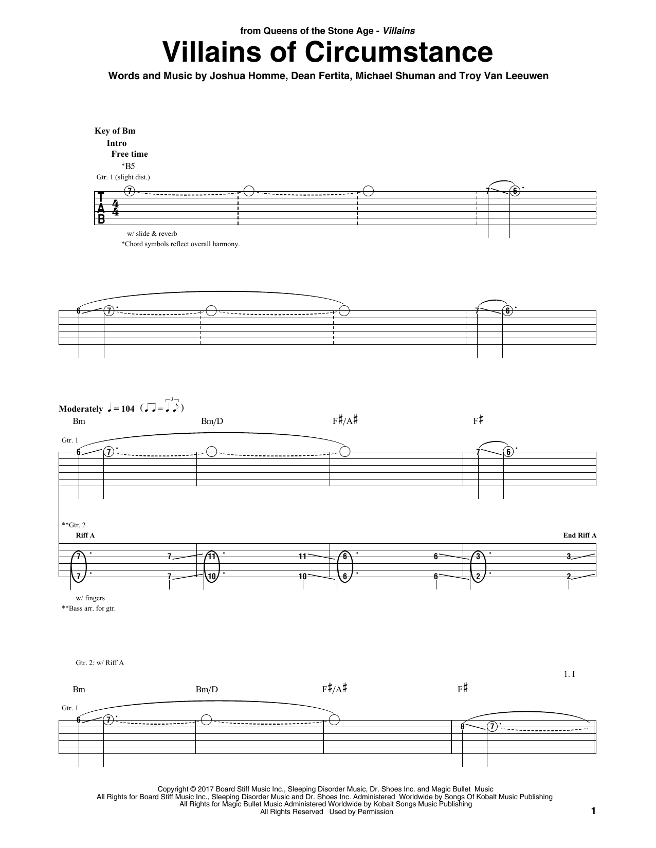Queens Of The Stone Age Villains Of Circumstance sheet music notes and chords arranged for Guitar Rhythm Tab