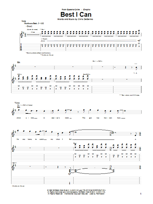 Queensryche Best I Can sheet music notes and chords arranged for Guitar Tab