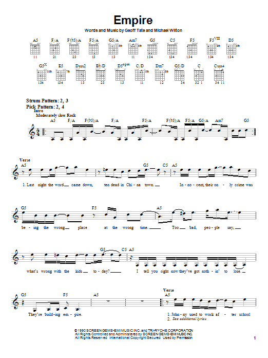 Queensryche Empire sheet music notes and chords arranged for Guitar Tab (Single Guitar)
