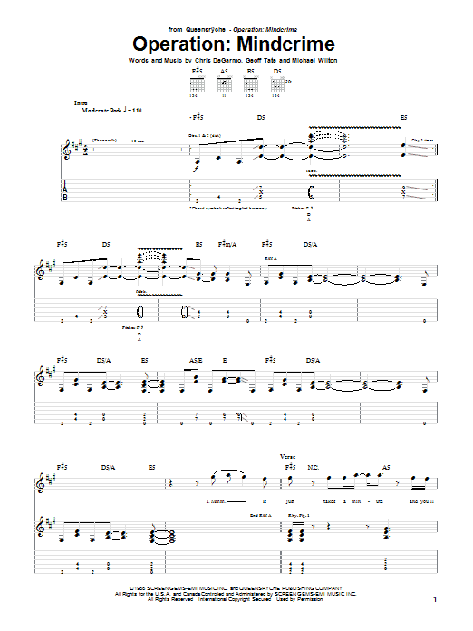 Queensryche Operation: Mindcrime sheet music notes and chords arranged for Guitar Tab
