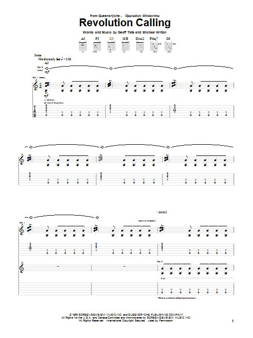 Queensryche Revolution Calling sheet music notes and chords arranged for Guitar Tab
