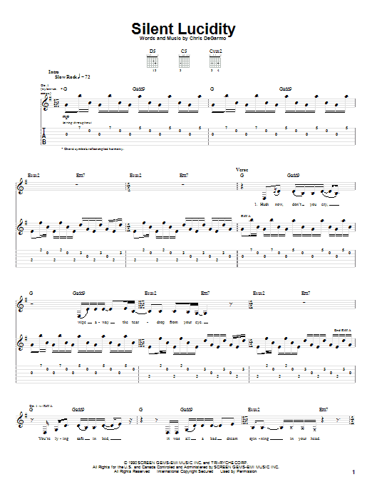 Queensryche Silent Lucidity sheet music notes and chords arranged for Guitar Lead Sheet