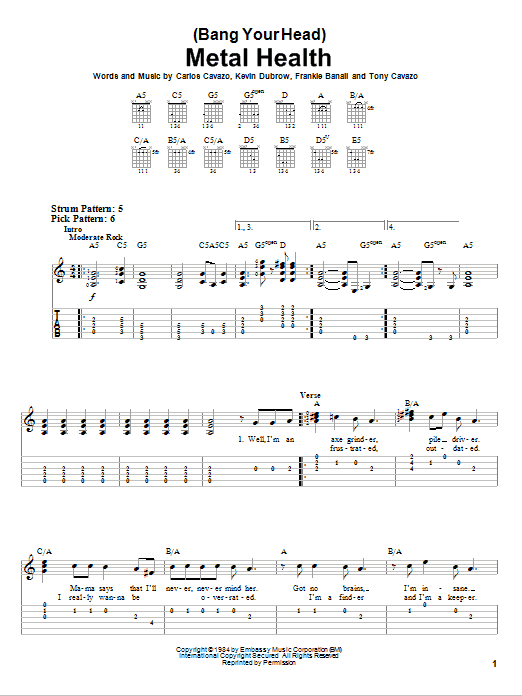 Quiet Riot (Bang Your Head) Metal Health sheet music notes and chords arranged for Guitar Tab