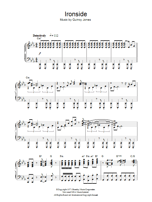 Quincy Jones Ironside sheet music notes and chords arranged for Piano Solo