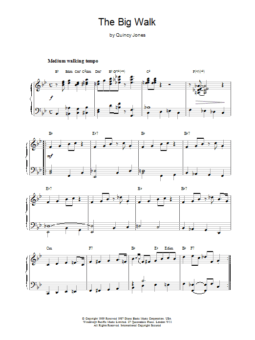 Quincy Jones The Big Walk sheet music notes and chords arranged for Piano Solo