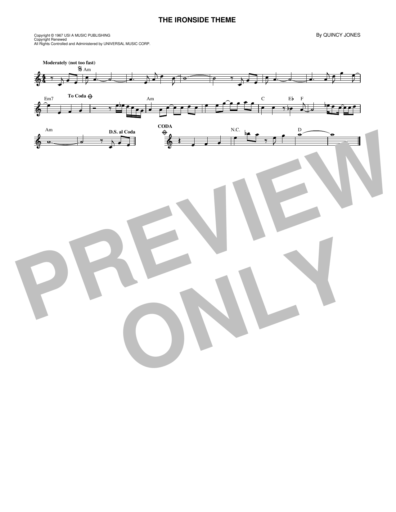 Quincy Jones The Ironside Theme sheet music notes and chords arranged for Lead Sheet / Fake Book