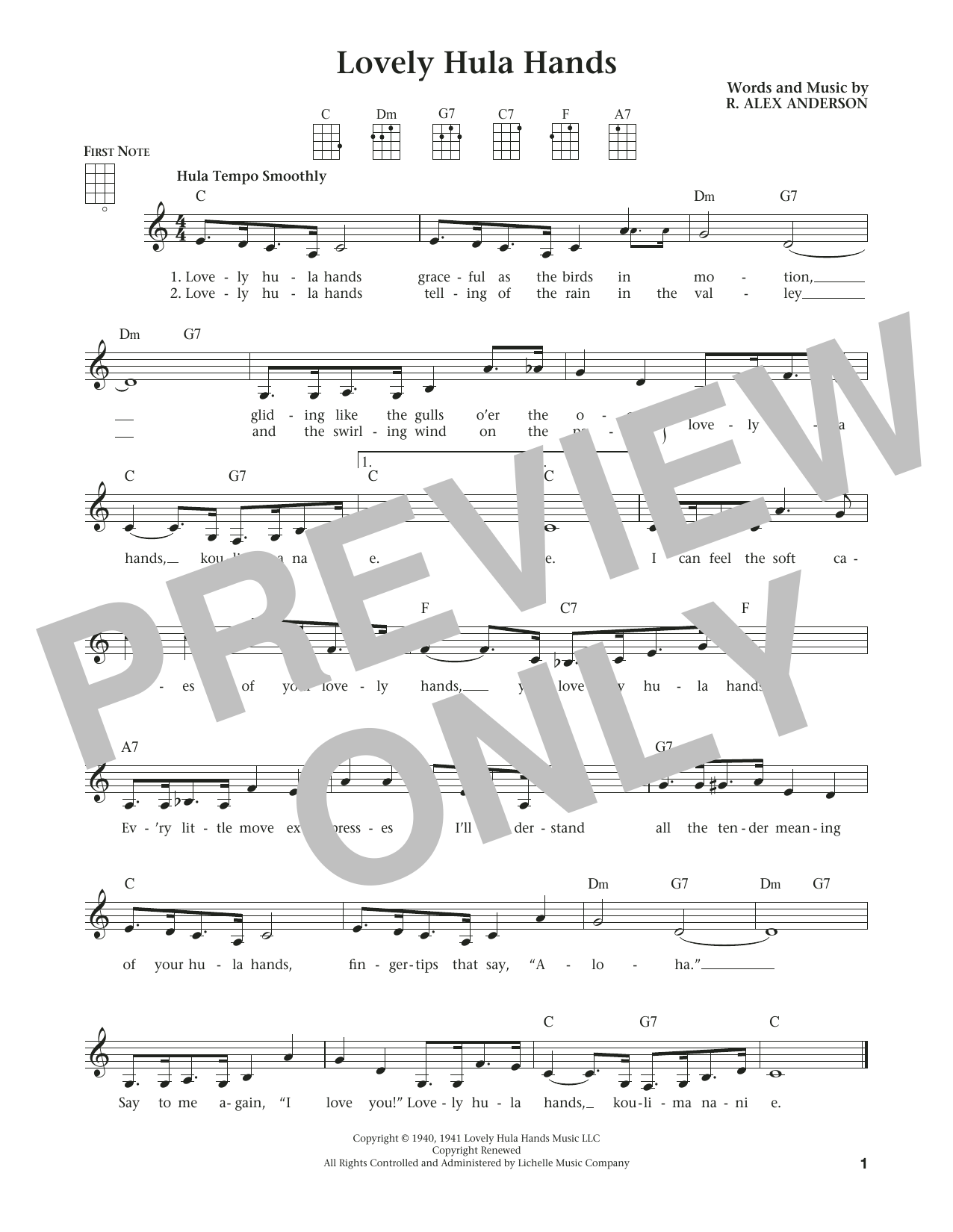 R. Alex Anderson Lovely Hula Hands (from The Daily Ukulele) (arr. Liz and Jim Beloff) sheet music notes and chords arranged for Ukulele