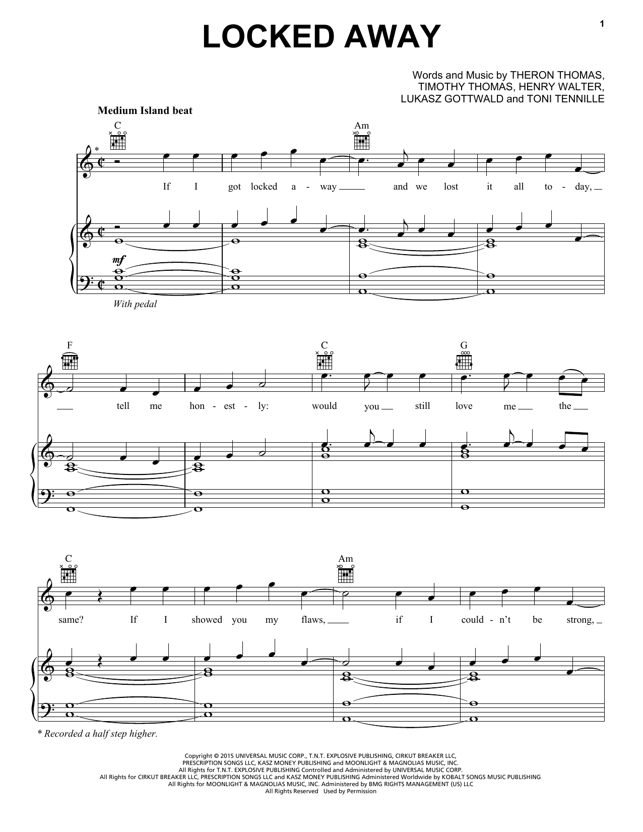 R. City feat. Adam Levine Locked Away sheet music notes and chords arranged for Piano, Vocal & Guitar Chords (Right-Hand Melody)