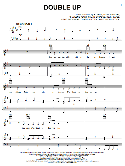 R Kelly Double Up sheet music notes and chords arranged for Piano, Vocal & Guitar Chords (Right-Hand Melody)
