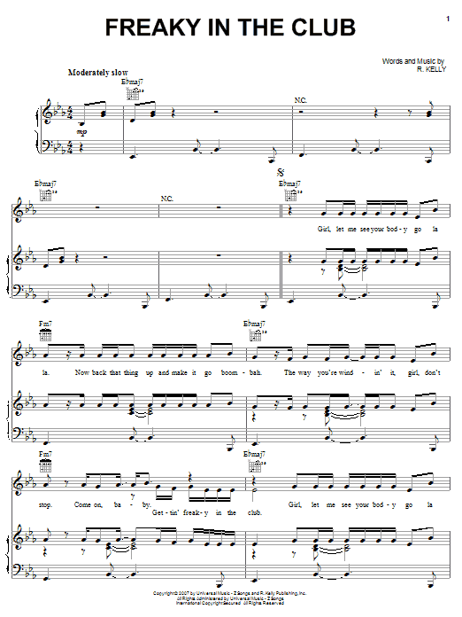 R Kelly Freaky In The Club sheet music notes and chords arranged for Piano, Vocal & Guitar Chords (Right-Hand Melody)