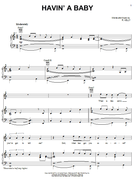 R Kelly Havin' A Baby sheet music notes and chords arranged for Piano, Vocal & Guitar Chords (Right-Hand Melody)