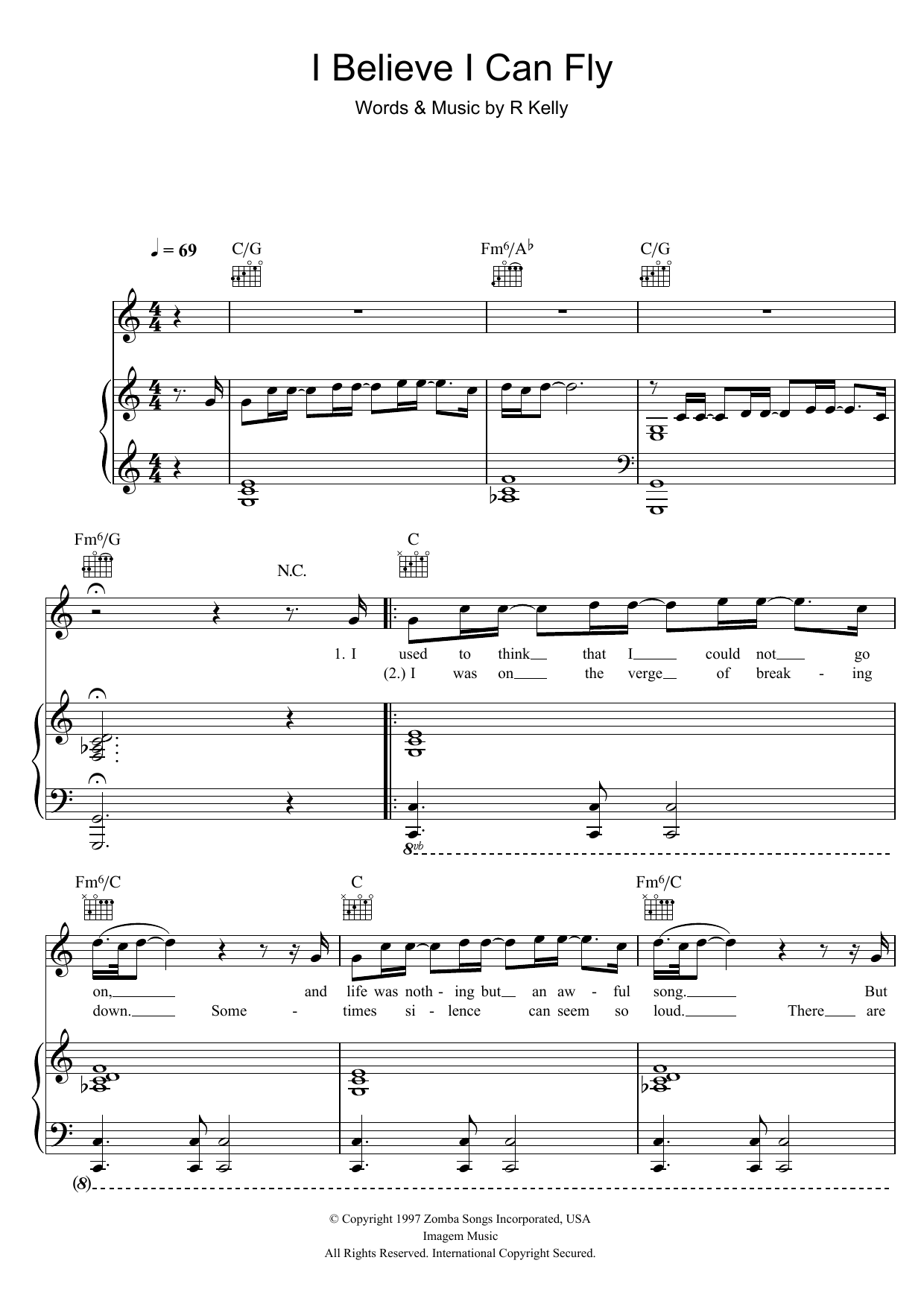 R. Kelly I Believe I Can Fly sheet music notes and chords arranged for Lead Sheet / Fake Book