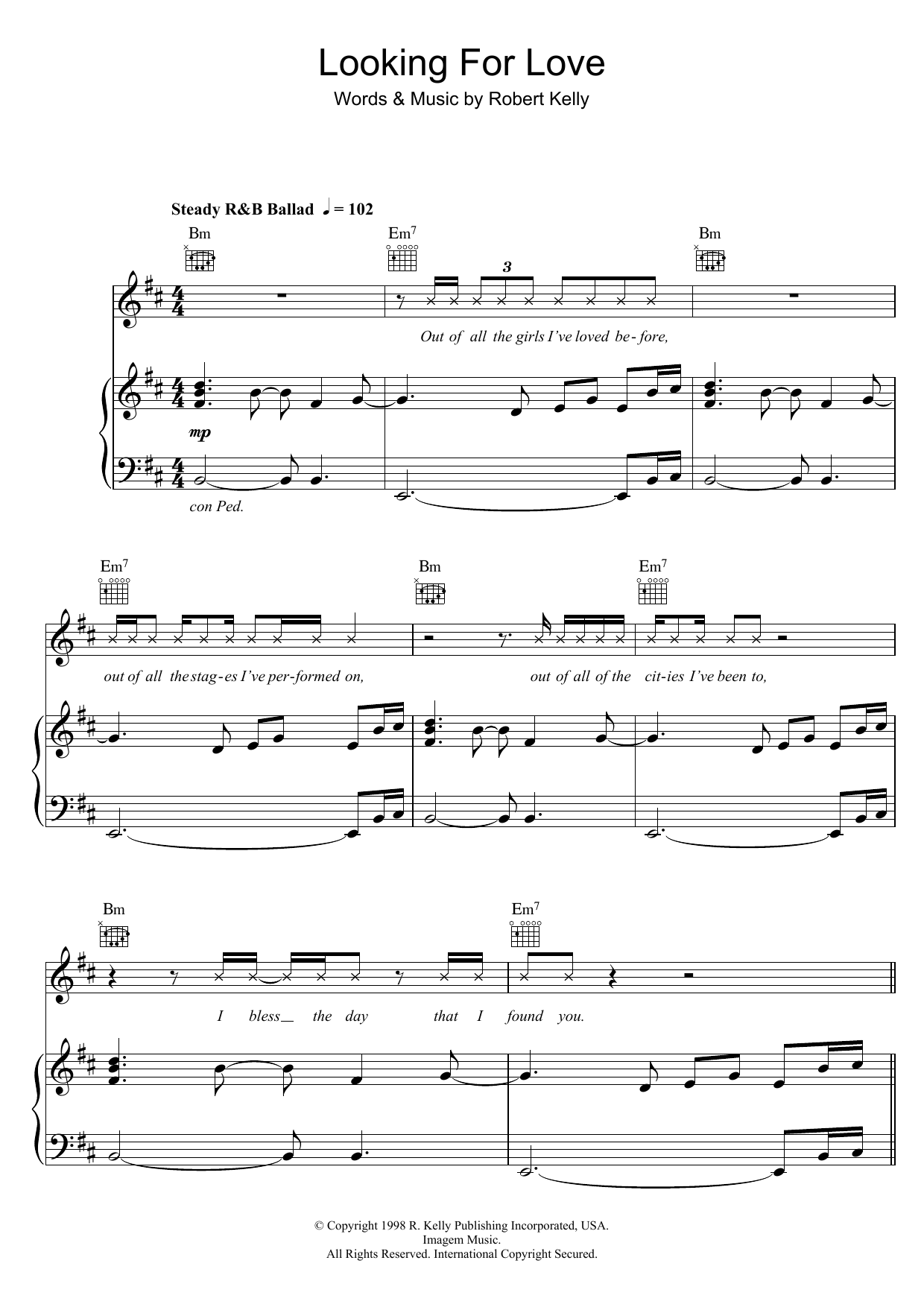 R. Kelly Looking For Love sheet music notes and chords arranged for Piano, Vocal & Guitar Chords