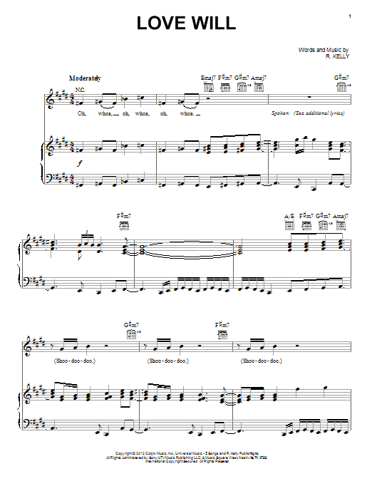R. Kelly Love Will sheet music notes and chords arranged for Piano, Vocal & Guitar Chords (Right-Hand Melody)