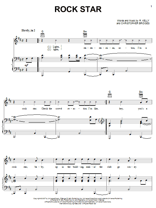 R Kelly Rock Star sheet music notes and chords arranged for Piano, Vocal & Guitar Chords (Right-Hand Melody)
