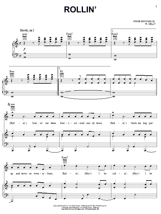 R Kelly Rollin' sheet music notes and chords arranged for Piano, Vocal & Guitar Chords (Right-Hand Melody)