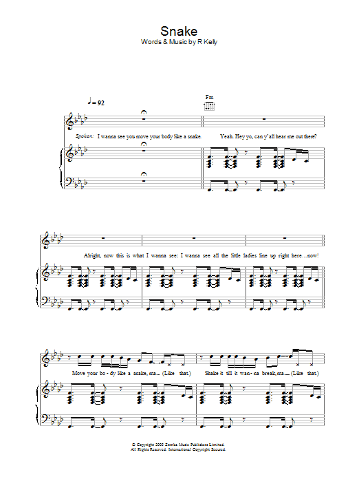 R Kelly Snake sheet music notes and chords arranged for Piano, Vocal & Guitar Chords