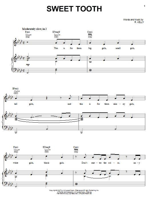 R Kelly Sweet Tooth sheet music notes and chords arranged for Piano, Vocal & Guitar Chords (Right-Hand Melody)