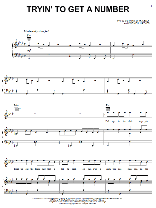 R Kelly Tryin' To Get A Number sheet music notes and chords arranged for Piano, Vocal & Guitar Chords (Right-Hand Melody)