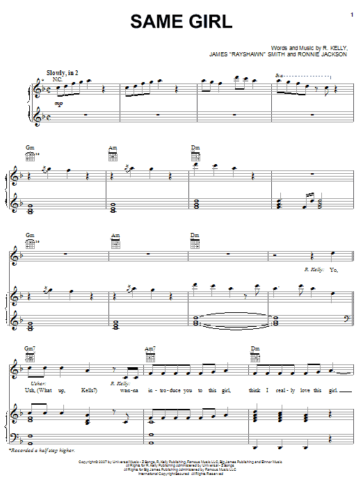 R Kelly with Usher Same Girl sheet music notes and chords arranged for Piano, Vocal & Guitar Chords (Right-Hand Melody)