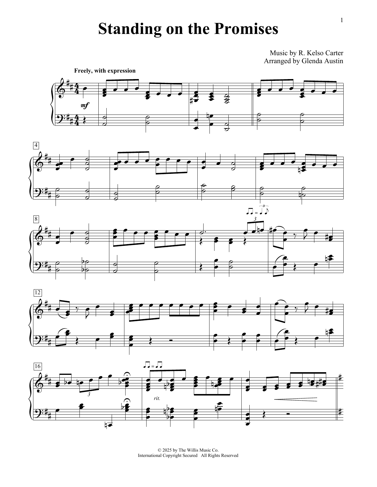 R. Kelso Carter Standing On The Promises (arr. Glenda Austin) sheet music notes and chords arranged for Educational Piano