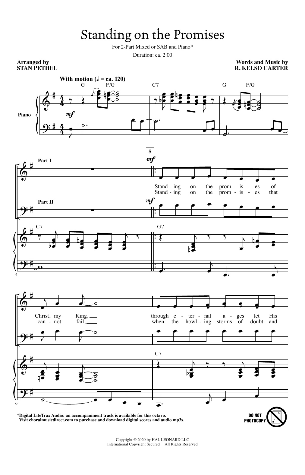 R. Kelso Carter Standing On The Promises (arr. Stan Pethel) sheet music notes and chords arranged for SAB Choir