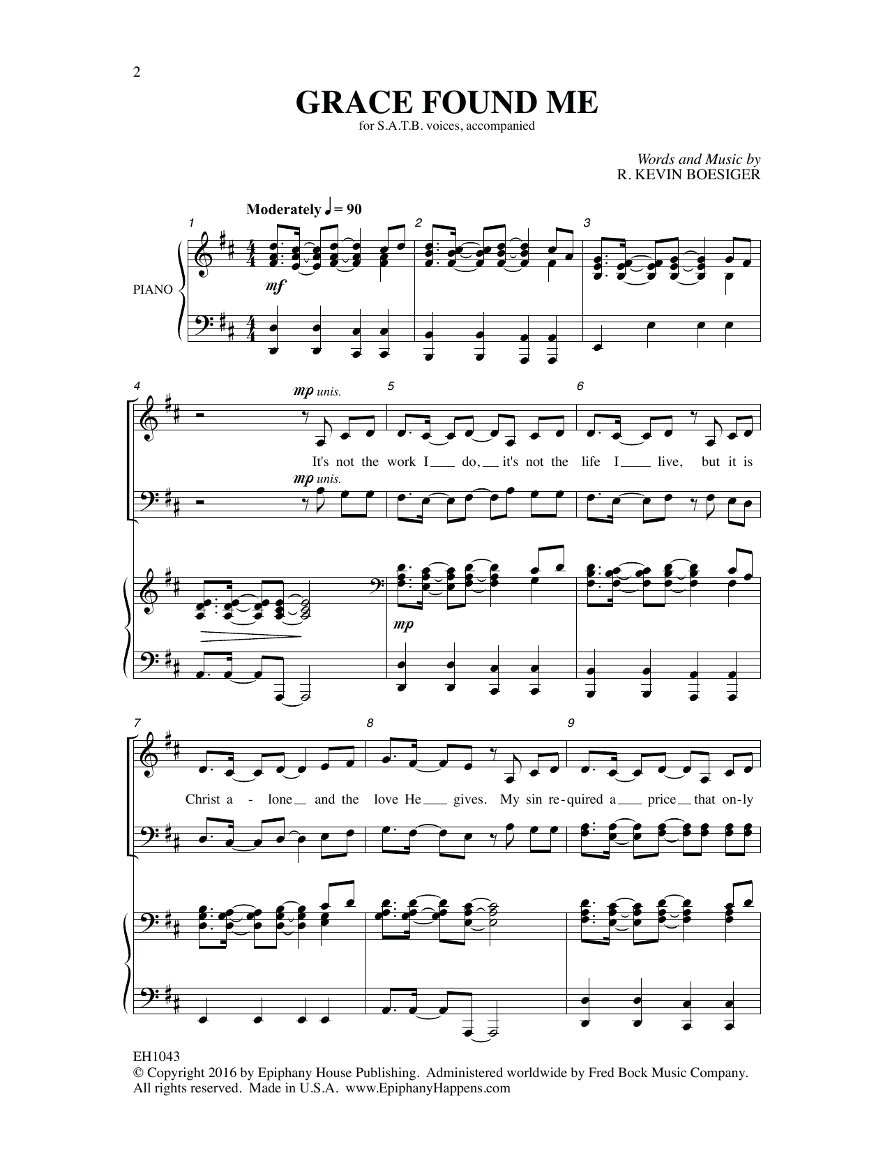 R. Kevin Boesiger Grace Found Me sheet music notes and chords arranged for SATB Choir