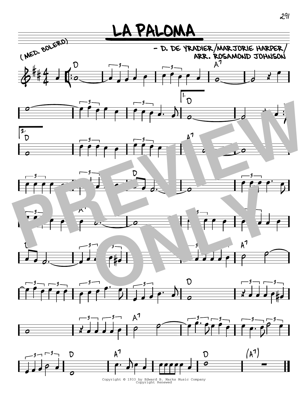 R. Rosamond Johnson La Paloma sheet music notes and chords arranged for Real Book – Melody & Chords