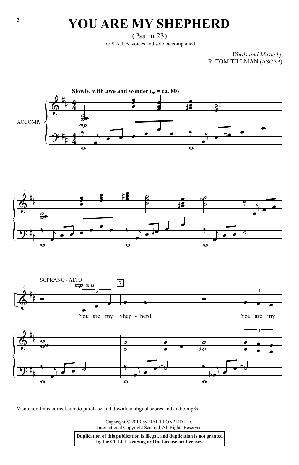 R. Tom Tillman You Are My Shepherd (Psalm 23) sheet music notes and chords arranged for SATB Choir