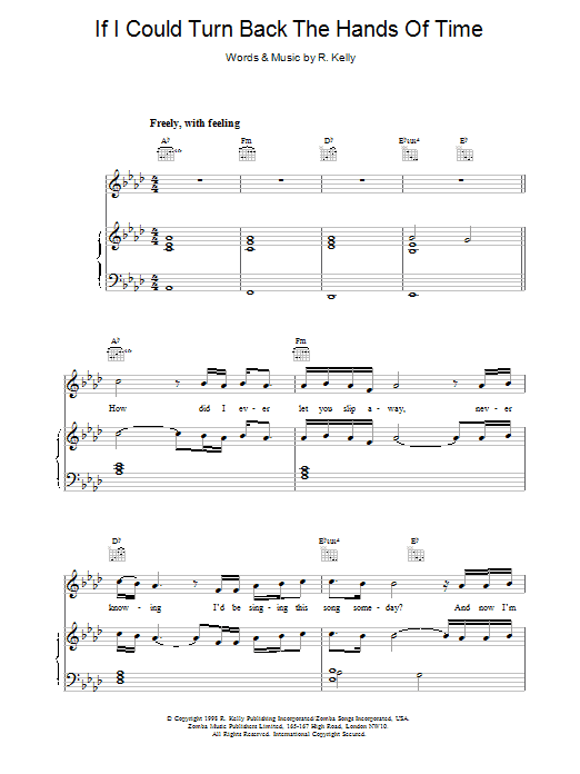 R Kelly If I Could Turn Back The Hands Of Time sheet music notes and chords. Download Printable PDF.
