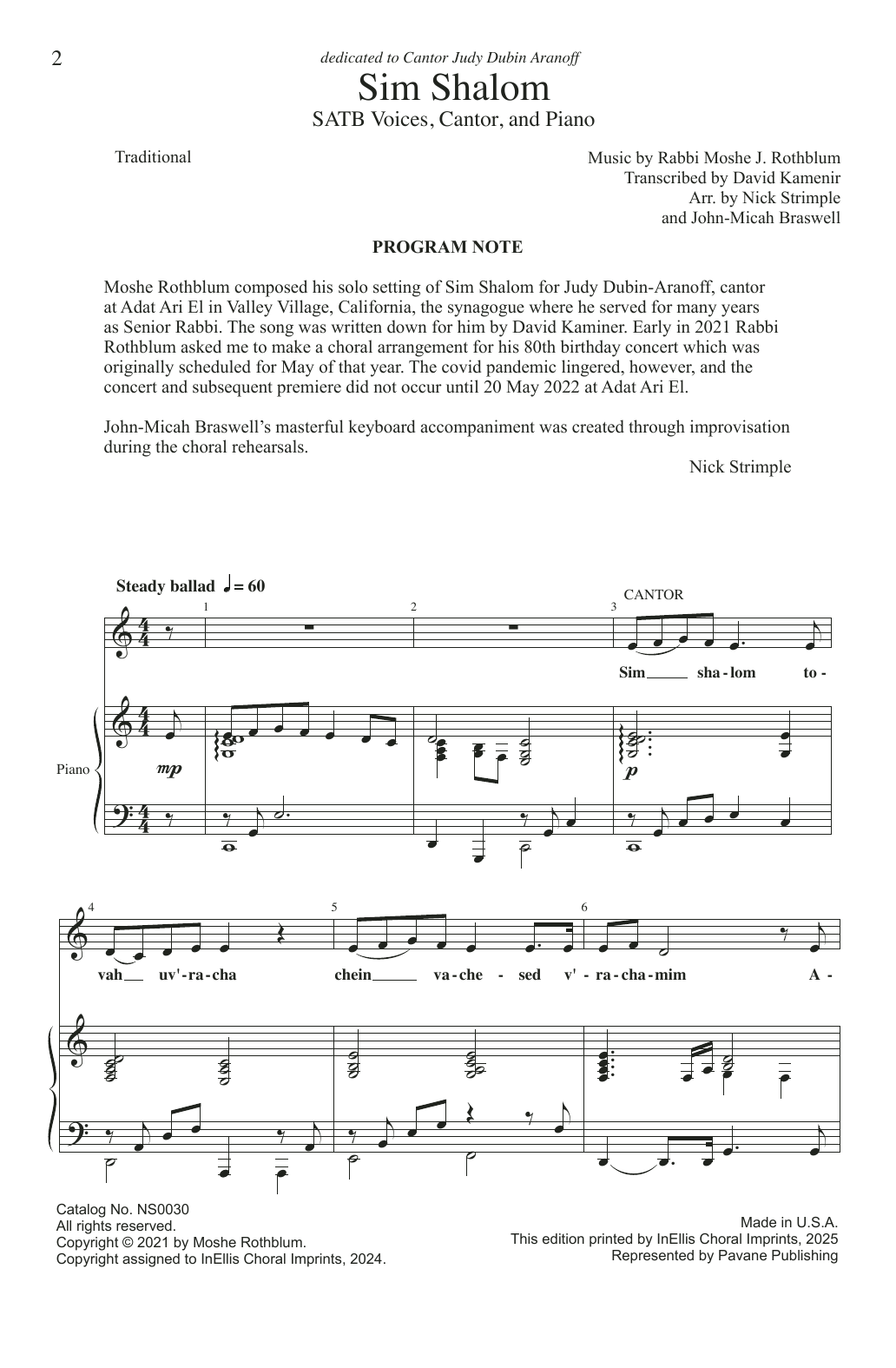 Rabbi Moshe J. Rothblum Sim Shalom (arr. Nick Strimple and John-Micah Braswell) sheet music notes and chords arranged for SATB Choir