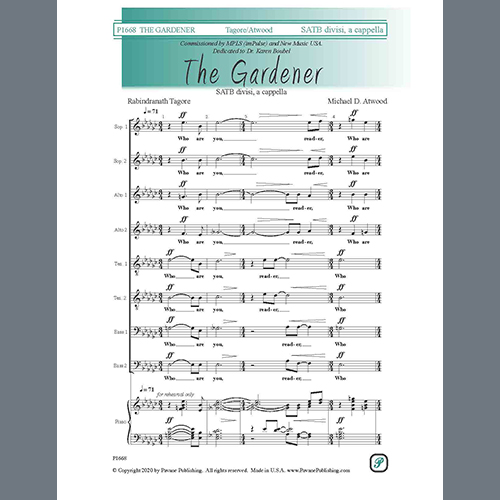 Rabindranath Tagore and Michael D. Atwood 'The Gardener' Sheet Music