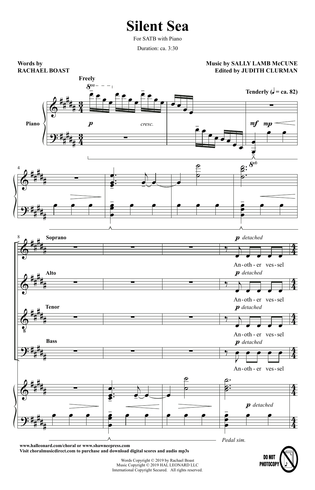 Rachael Boast and Sally Lamb McCune Silent Sea sheet music notes and chords arranged for SATB Choir