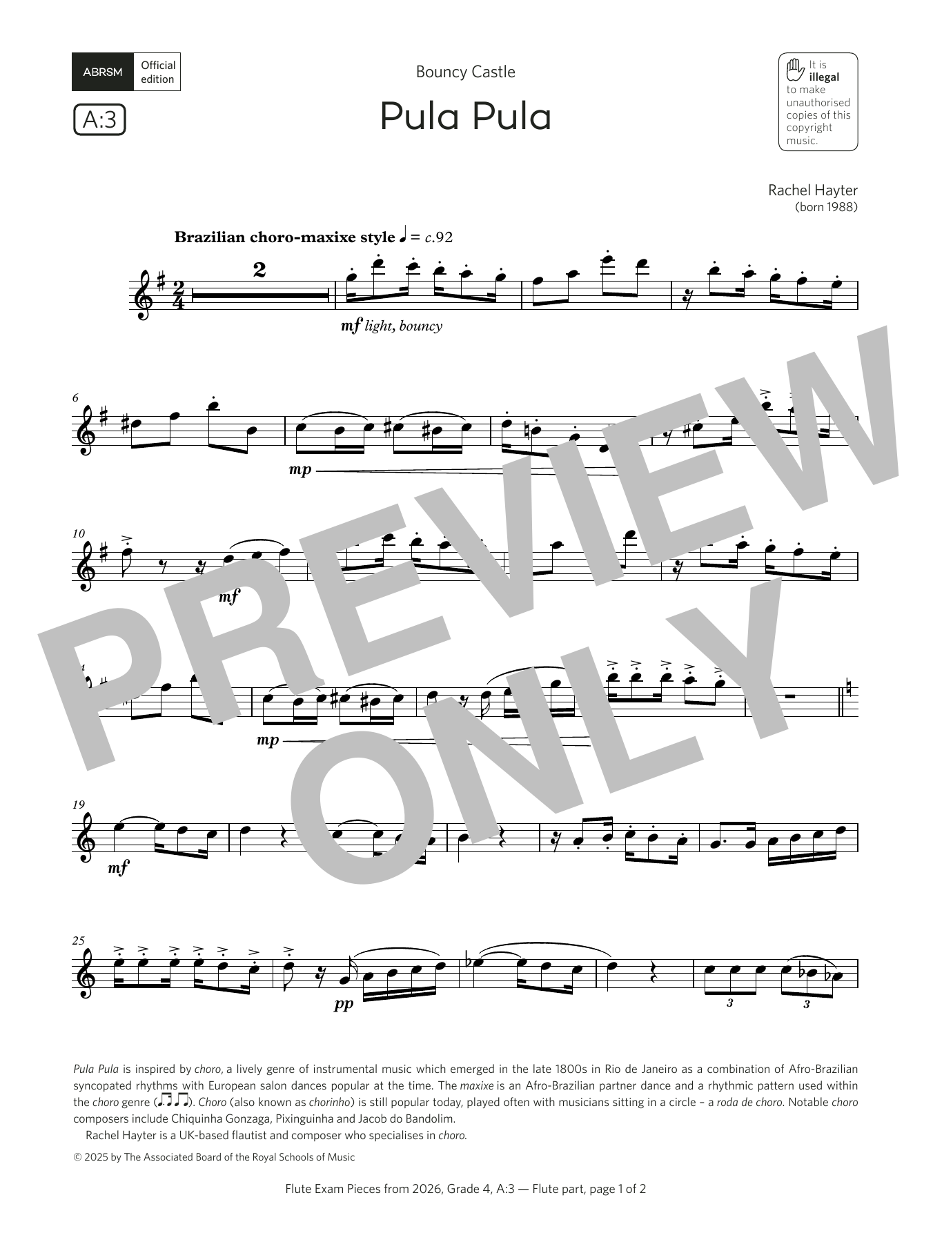 Rachel Hayter Pula Pula (Grade 4, list A3, from the ABRSM Flute Syllabus from 2026) sheet music notes and chords arranged for Flute Solo
