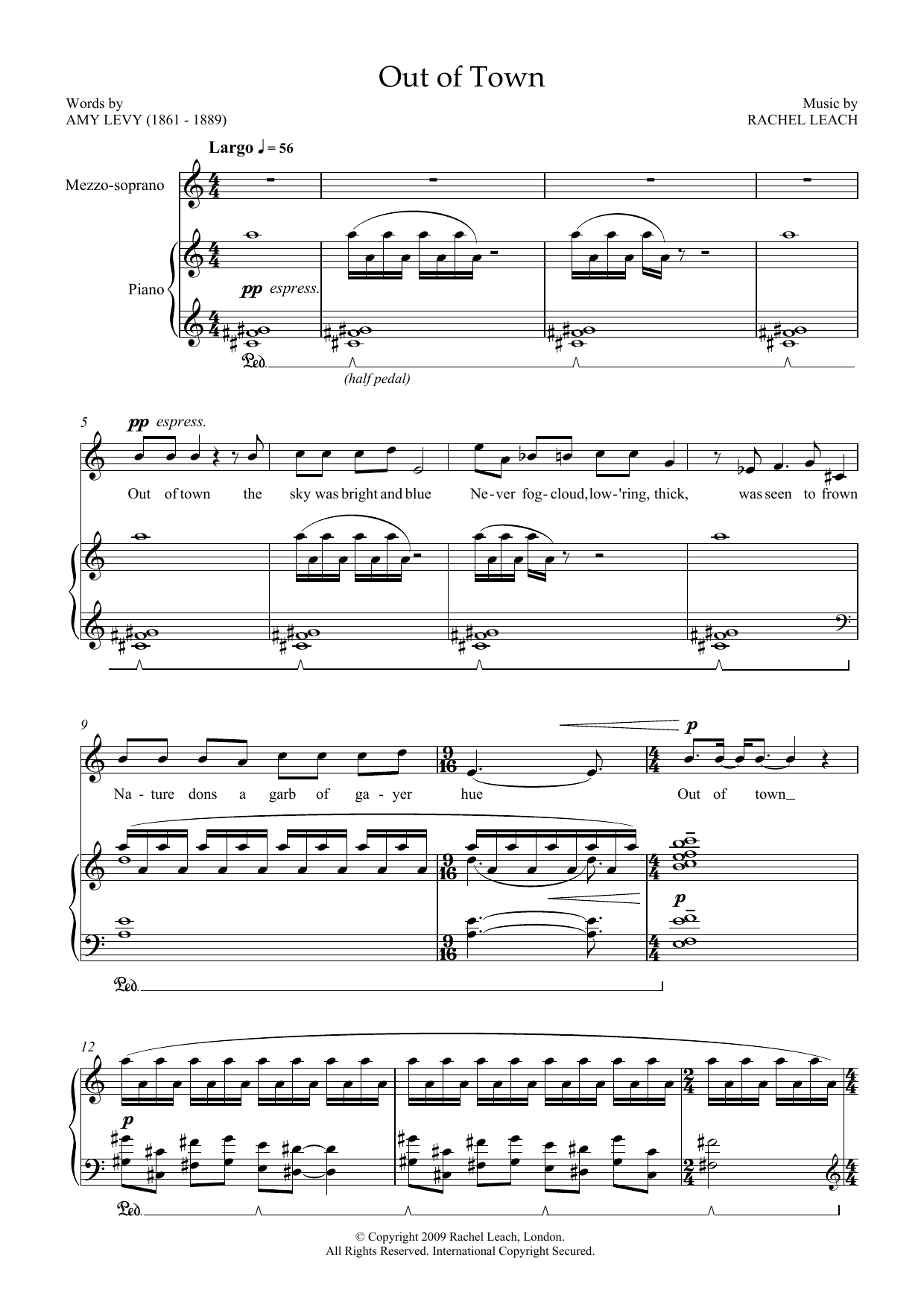 Rachel Leach Out of Town (for soprano and piano) sheet music notes and chords arranged for Piano & Vocal