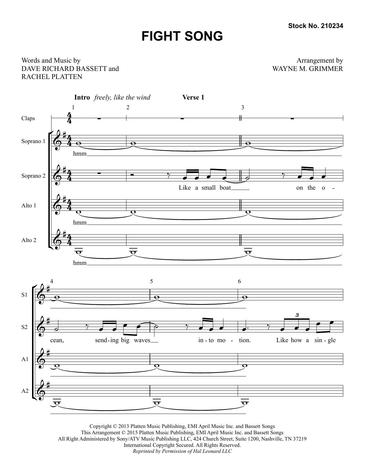 Rachel Platten Fight Song (arr. Wayne Grimmer) sheet music notes and chords arranged for SSAA Choir