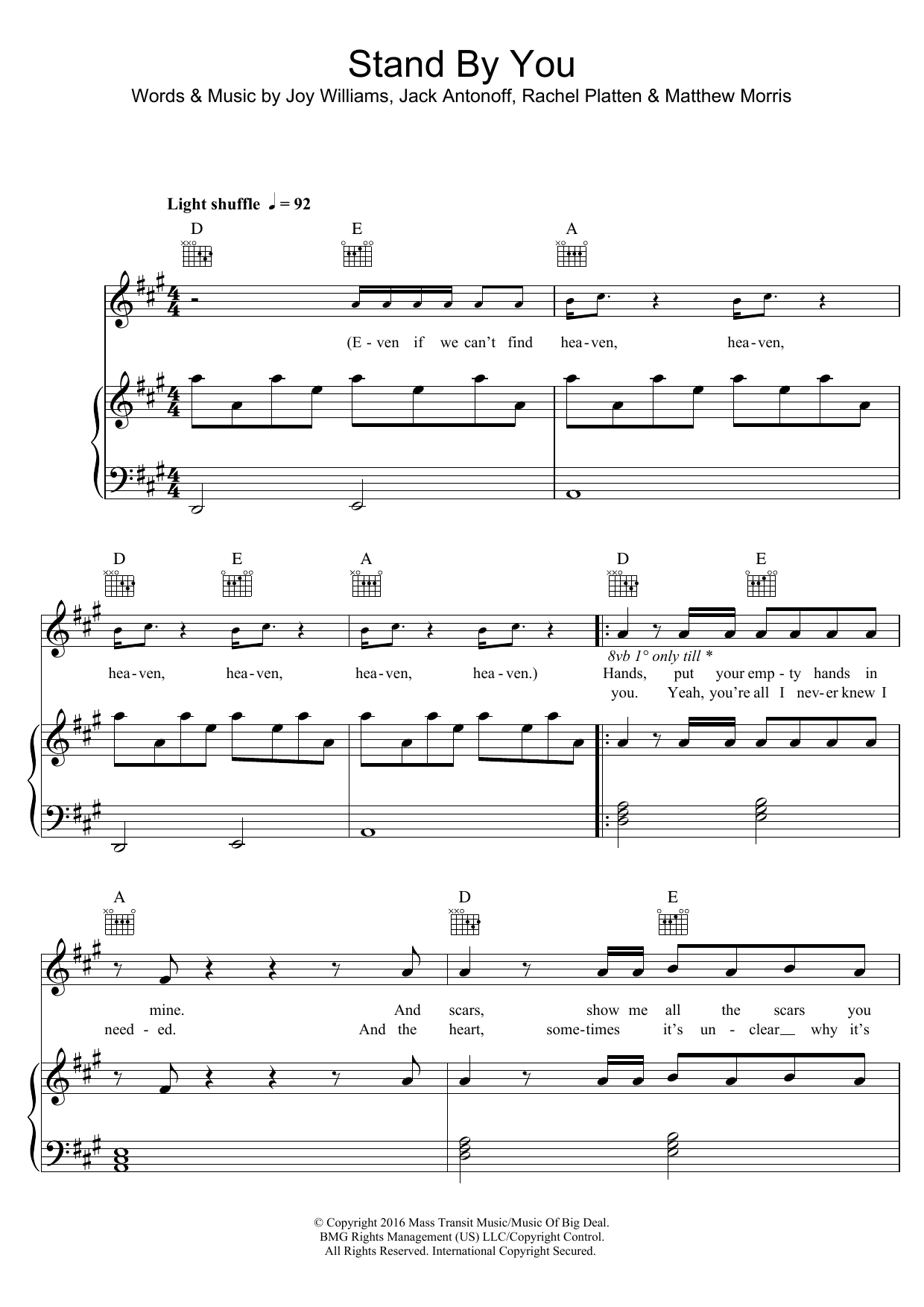 Rachel Platten Stand By You sheet music notes and chords arranged for Piano, Vocal & Guitar Chords