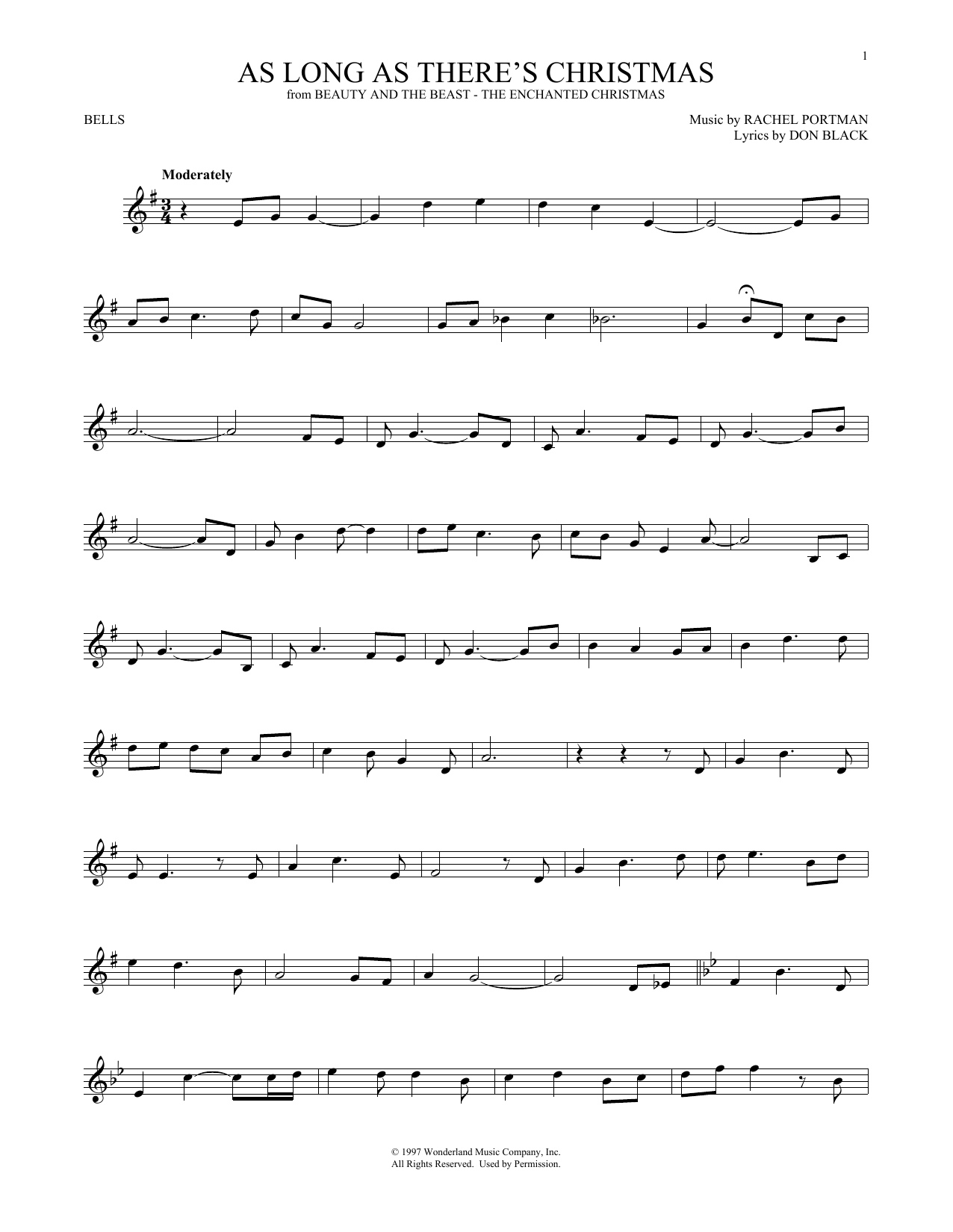 Rachel Portman As Long As There's Christmas sheet music notes and chords arranged for Bells Solo