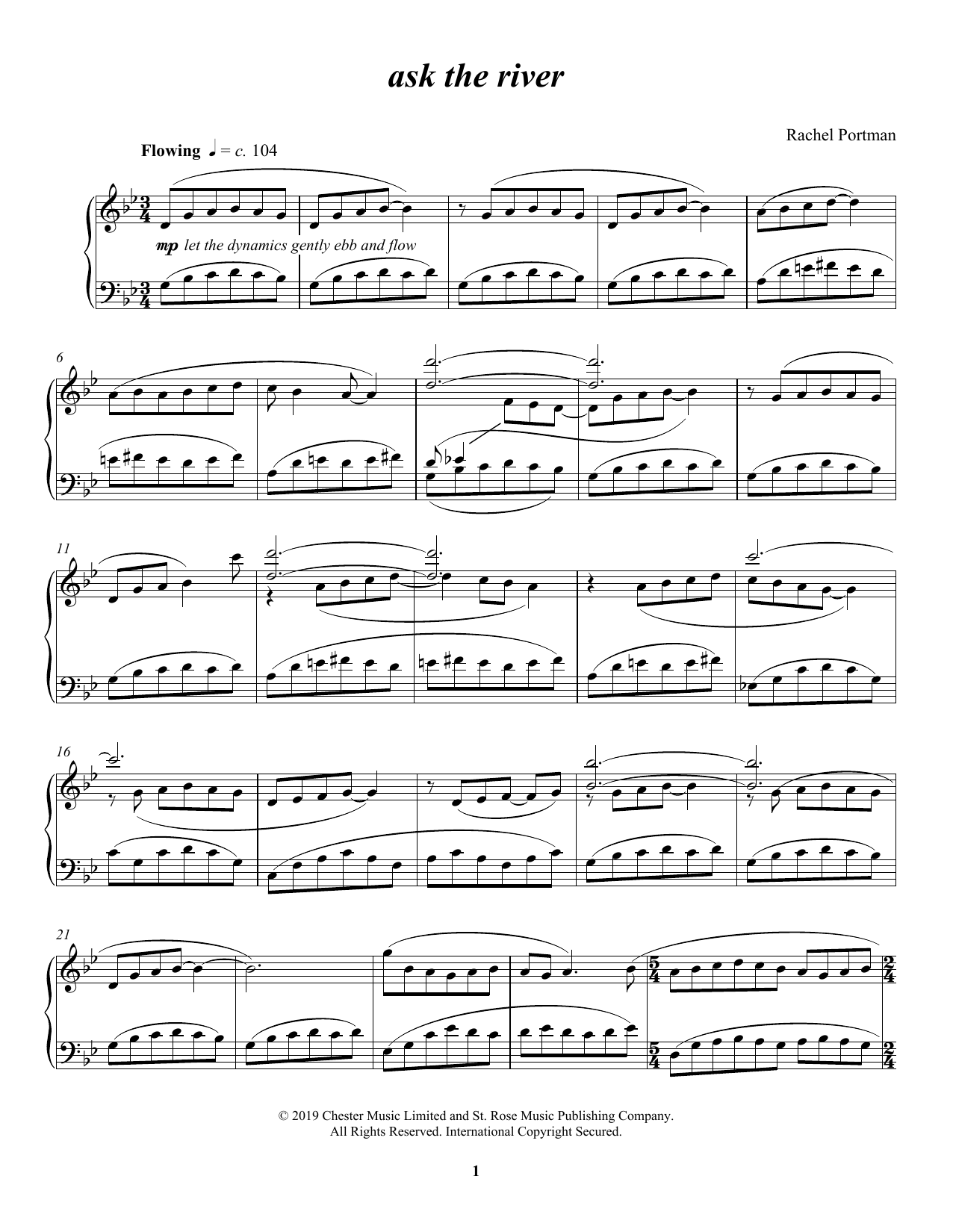 Rachel Portman ask the river sheet music notes and chords arranged for Piano Solo